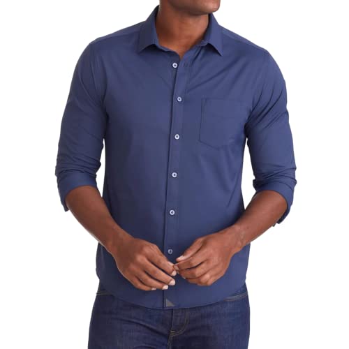 UNTUCKit Gironde - Untucked Performance Shirt for Men, Long Sleeve, Wrinkle-Free, Black, Regular Fit