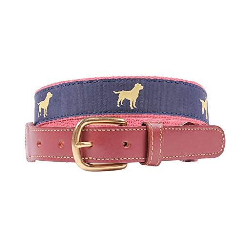 COUNTRY CLUB PREP Yellow Lab Leather Tab Belt in Navy