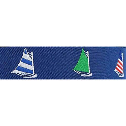 COUNTRY CLUB PREP Sailor's Delight Cat Boat Leather Tab Belt in Blue on Natural Canvas