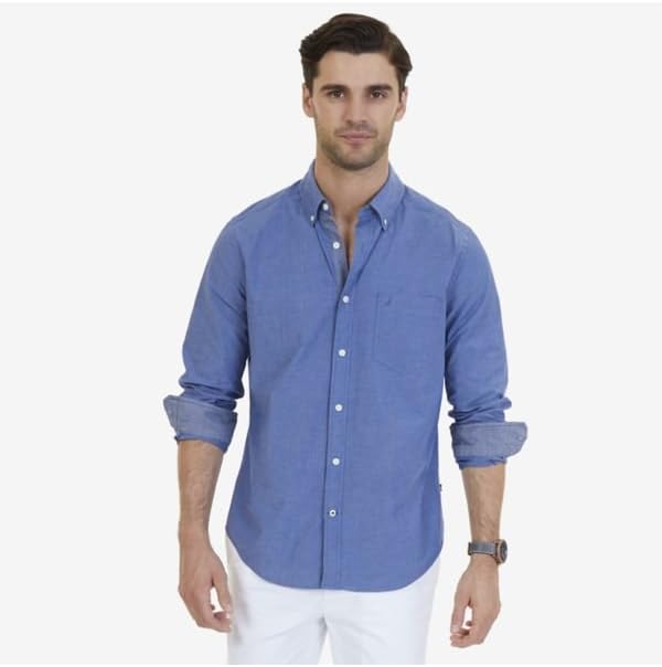 Nautica Men's Classic Fit Stretch Solid Long Sleeve Button Down Shirt