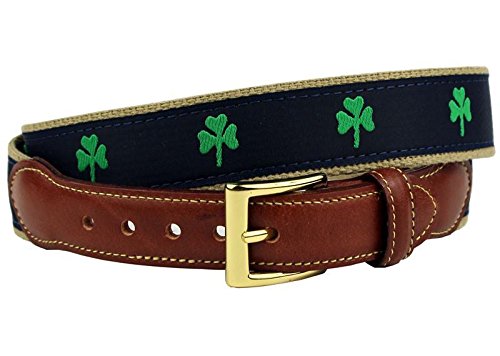 COUNTRY CLUB PREP Luck of the Irish Shamrock Leather Tab Belt in Navy