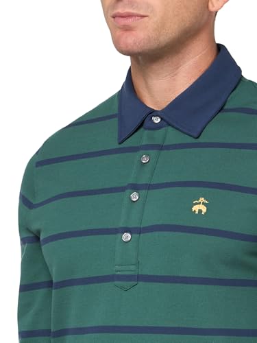 Brooks Brothers Men's Long Sleeve Cotton Pique Stretch Logo Striped Polo Shirt