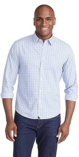 UNTUCKit Durif Men's Button Down Shirt, Light Blue Navy and White Check, 100% Cotton Poplin Wrinkle Free, Regular Fit