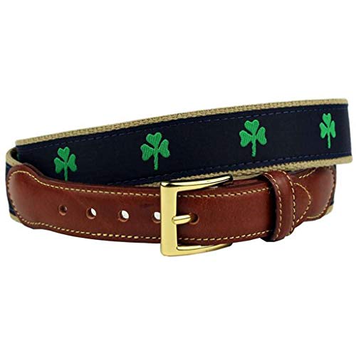 COUNTRY CLUB PREP Luck of the Irish Shamrock Leather Tab Belt in Navy