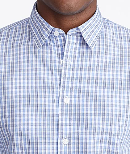 UNTUCKit Durif Men's Button Down Shirt, Light Blue Navy and White Check, 100% Cotton Poplin Wrinkle Free, Regular Fit