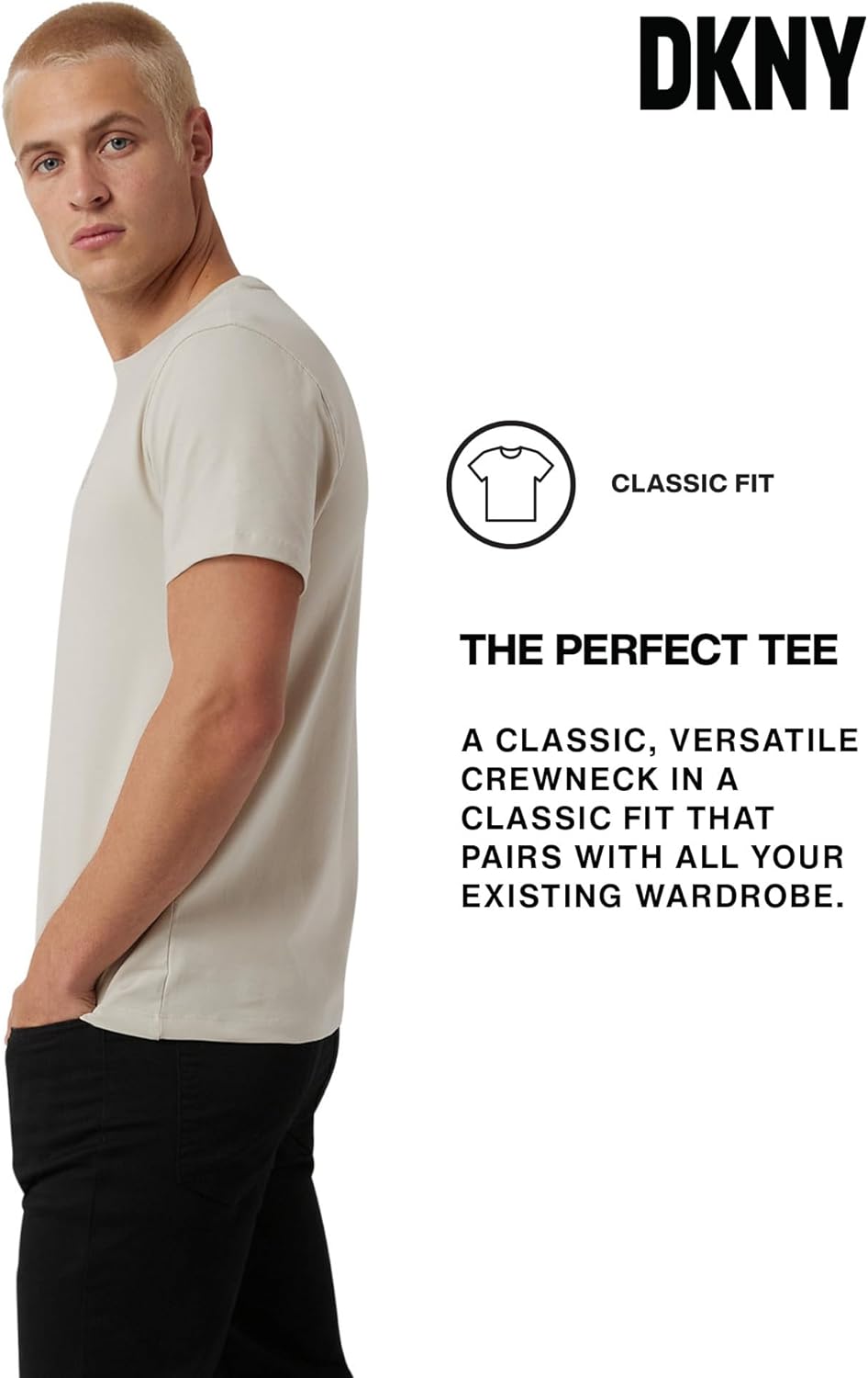 DKNY Mens T-Shirts - Luxury Men's T-Shirts | Classic Fitted Short Sleeve Crew Neck T-Shirts for Men | Plain Tshirts for Men