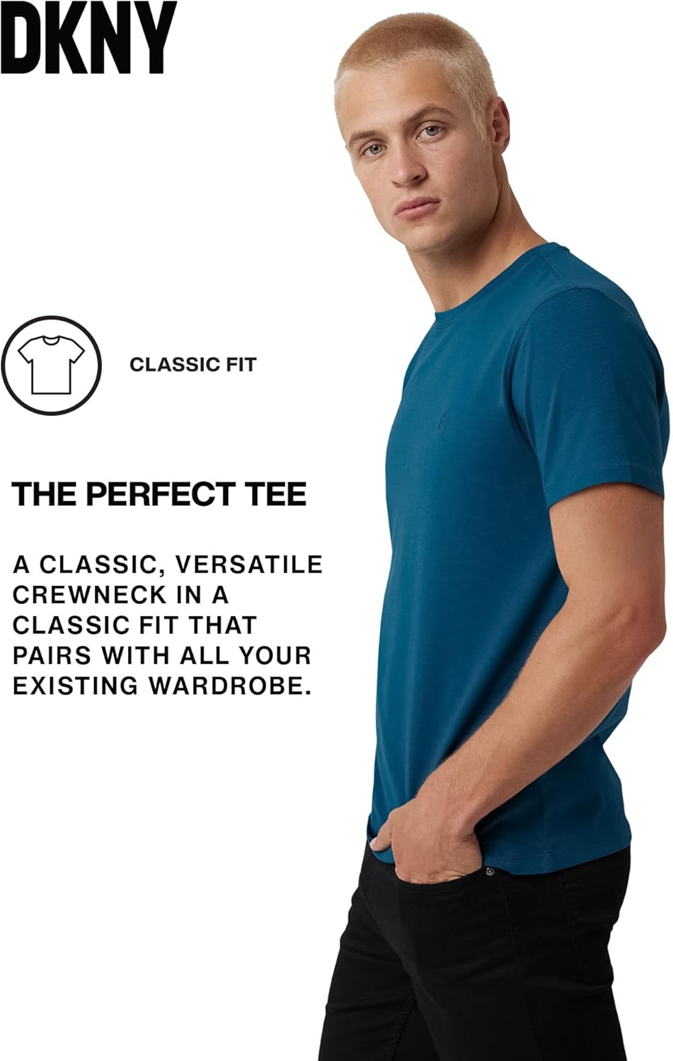 DKNY Mens T-Shirts - Luxury Men's T-Shirts | Classic Fitted Short Sleeve Crew Neck T-Shirts for Men | Plain Tshirts for Men