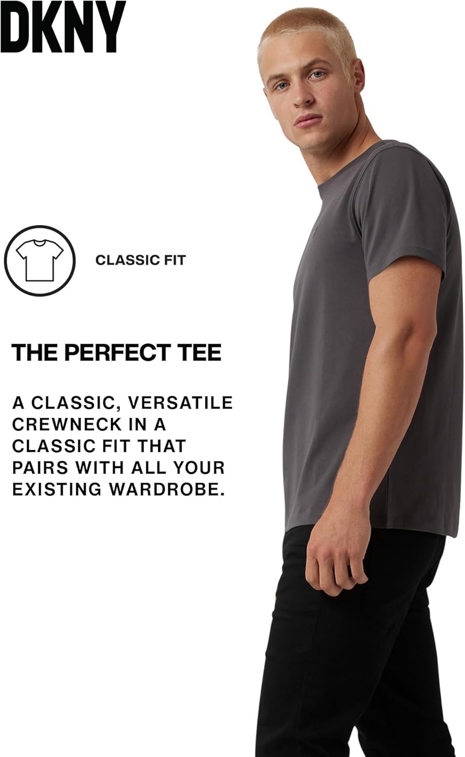 DKNY Mens T-Shirts - Luxury Men's T-Shirts | Classic Fitted Short Sleeve Crew Neck T-Shirts for Men | Plain Tshirts for Men