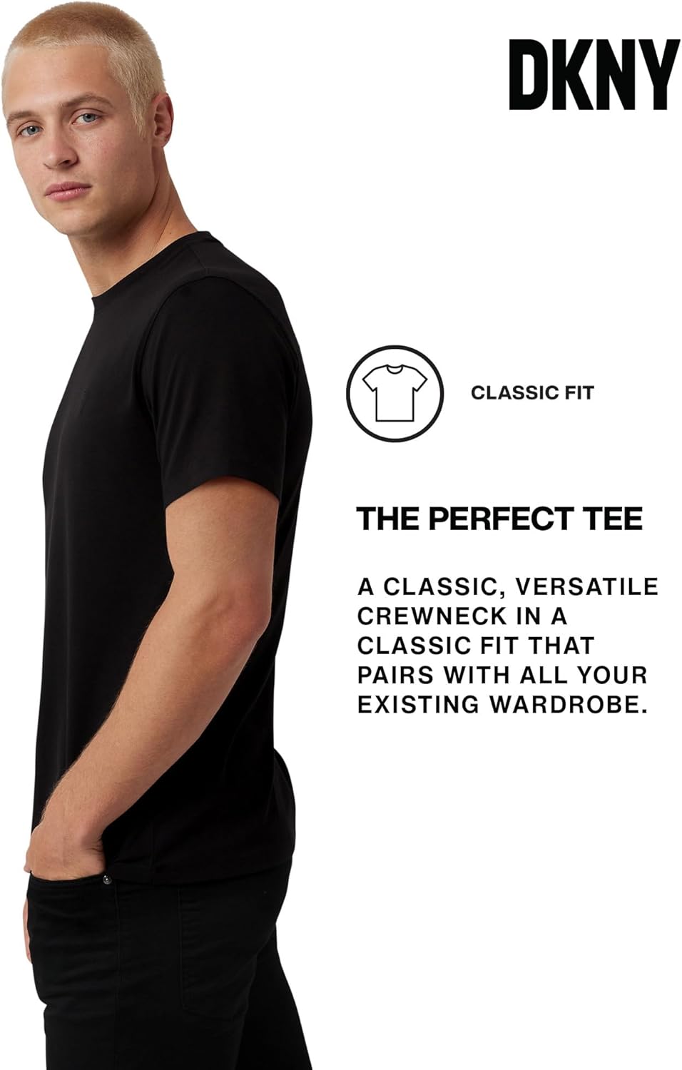 DKNY Mens T-Shirts - Luxury Men's T-Shirts | Classic Fitted Short Sleeve Crew Neck T-Shirts for Men | Plain Tshirts for Men