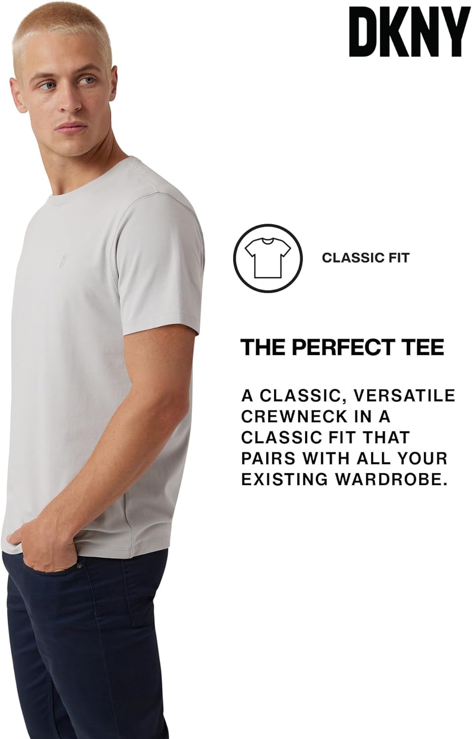 DKNY Mens T-Shirts - Luxury Men's T-Shirts | Classic Fitted Short Sleeve Crew Neck T-Shirts for Men | Plain Tshirts for Men