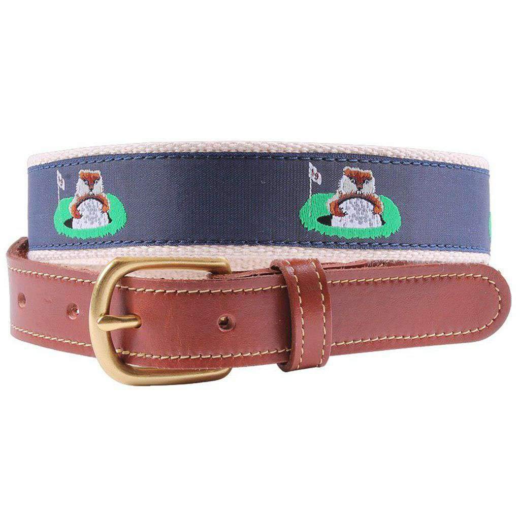 COUNTRY CLUB PREP Caddyshack Leather Tab Belt in Navy