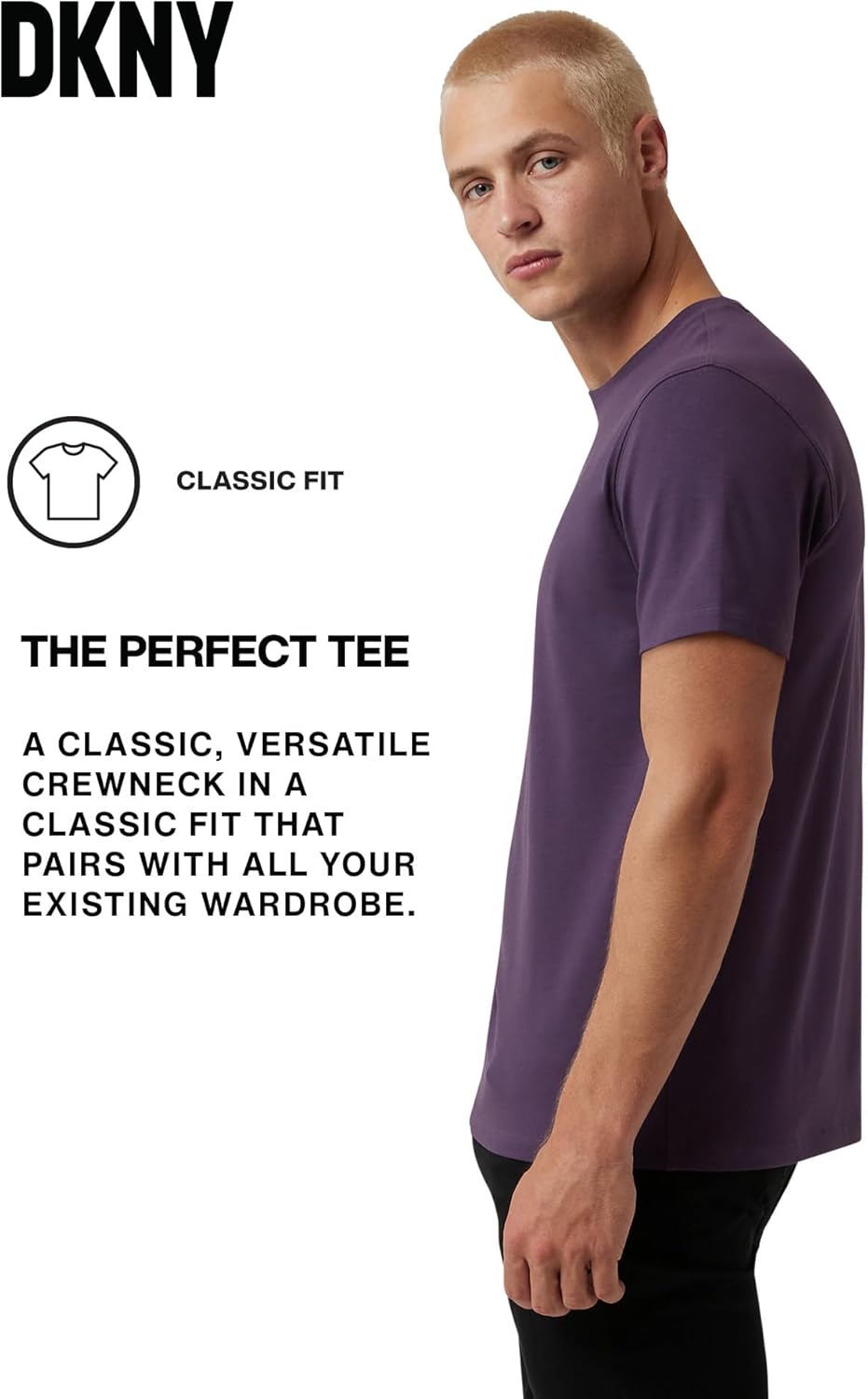 DKNY Mens T-Shirts - Luxury Men's T-Shirts | Classic Fitted Short Sleeve Crew Neck T-Shirts for Men | Plain Tshirts for Men