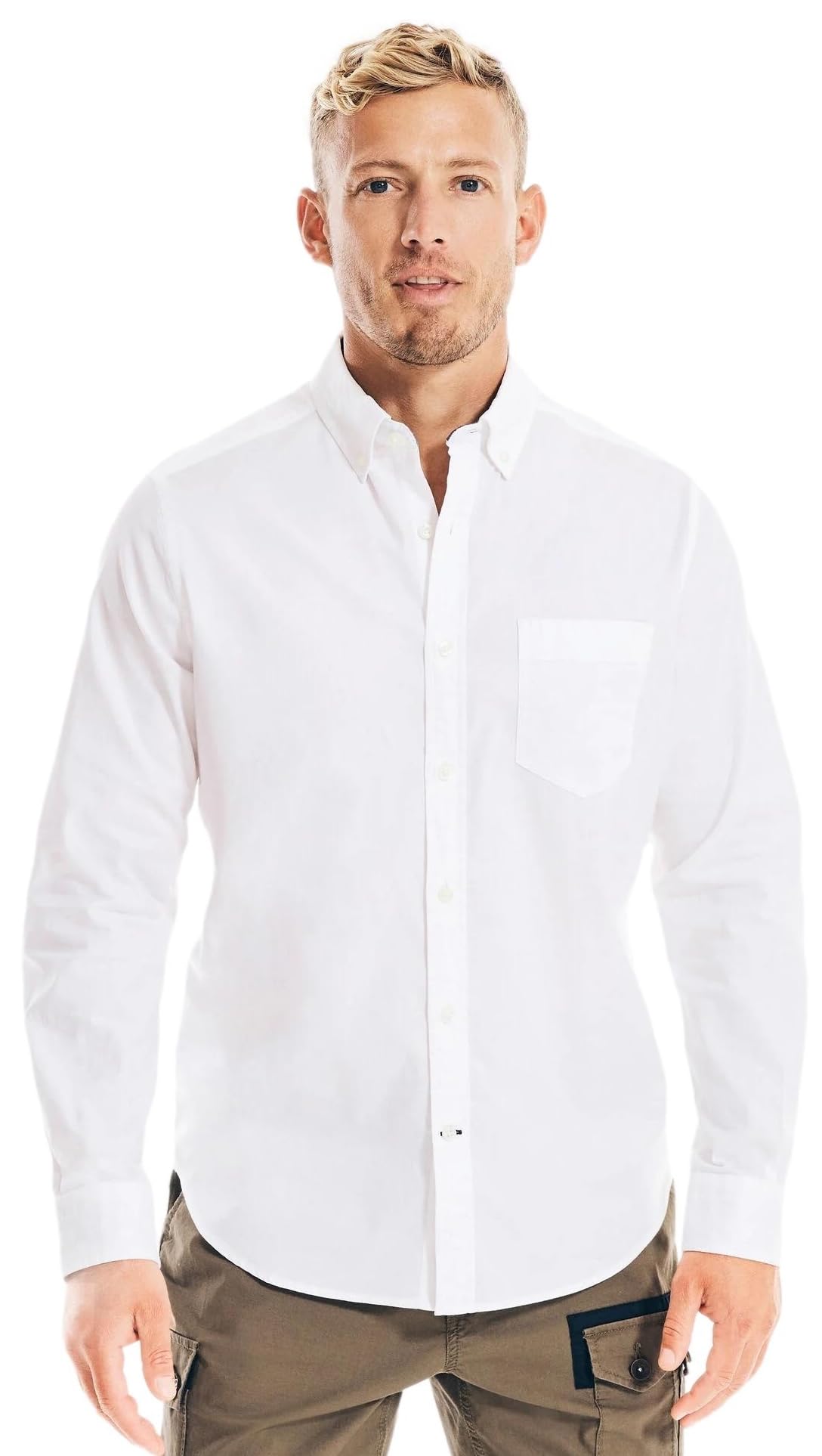 Nautica Men's Classic Fit Stretch Solid Long Sleeve Button Down Shirt