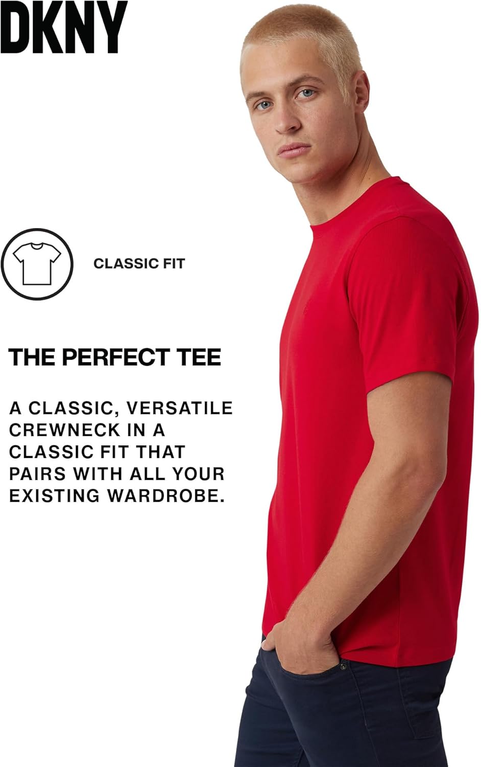 DKNY Mens T-Shirts - Luxury Men's T-Shirts | Classic Fitted Short Sleeve Crew Neck T-Shirts for Men | Plain Tshirts for Men