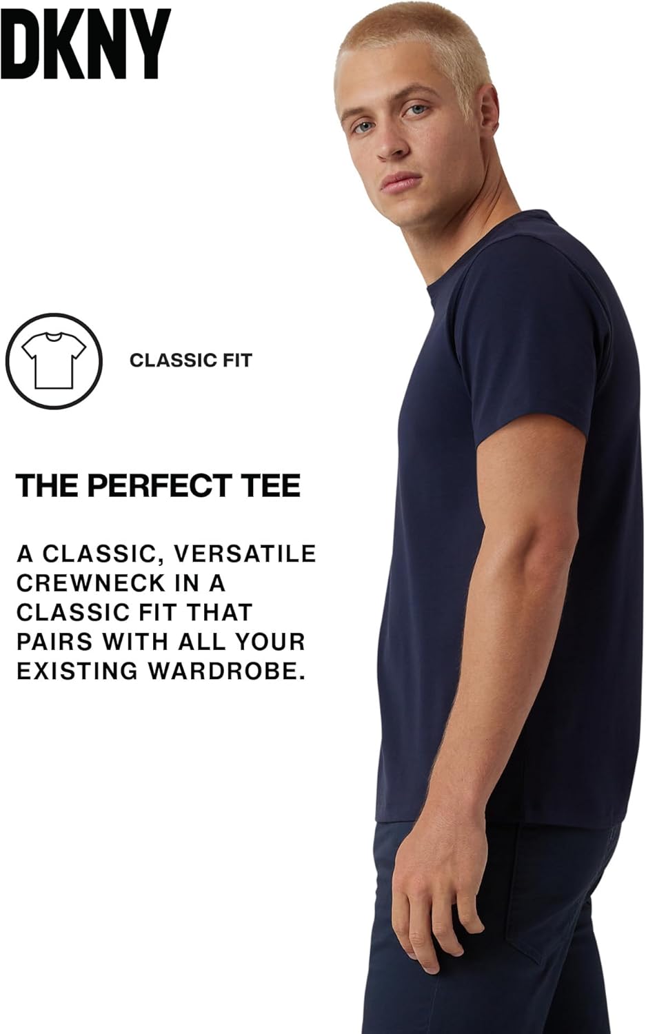 DKNY Mens T-Shirts - Luxury Men's T-Shirts | Classic Fitted Short Sleeve Crew Neck T-Shirts for Men | Plain Tshirts for Men