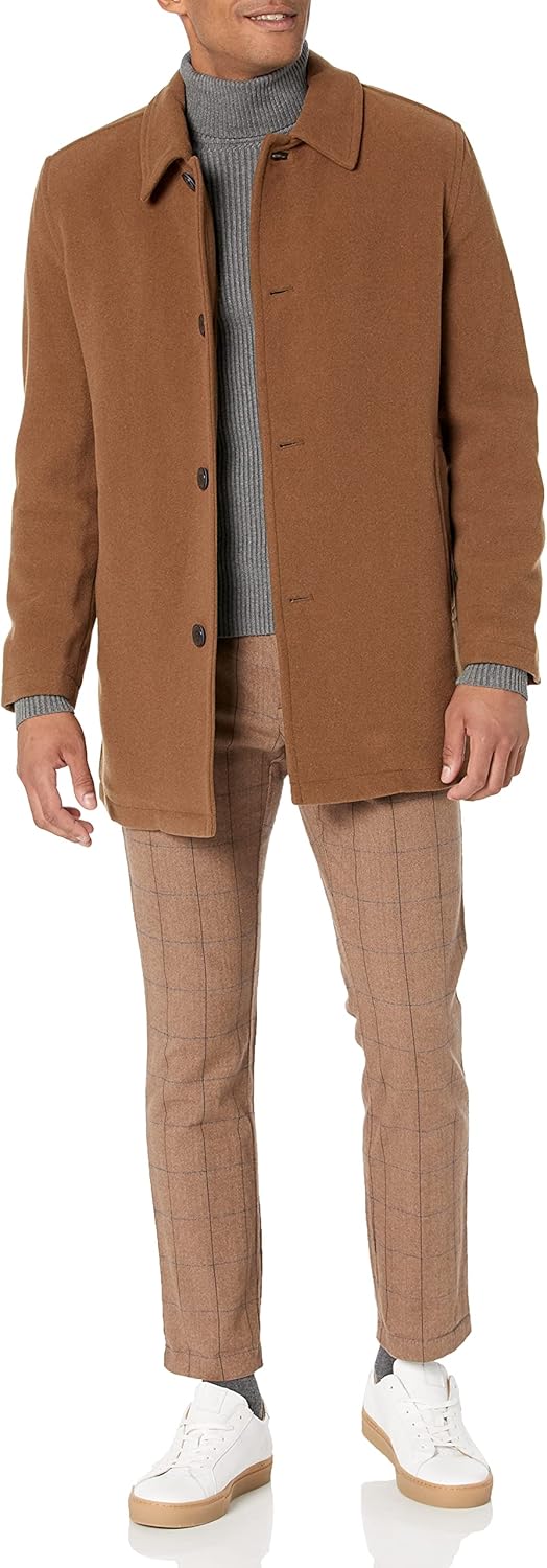 Cole Haan Men's Button Up Wool Plush Car Coat