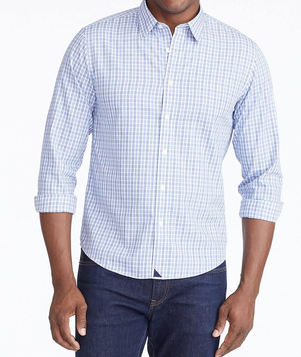 UNTUCKit Durif Men's Button Down Shirt, Light Blue Navy and White Check, 100% Cotton Poplin Wrinkle Free, Regular Fit