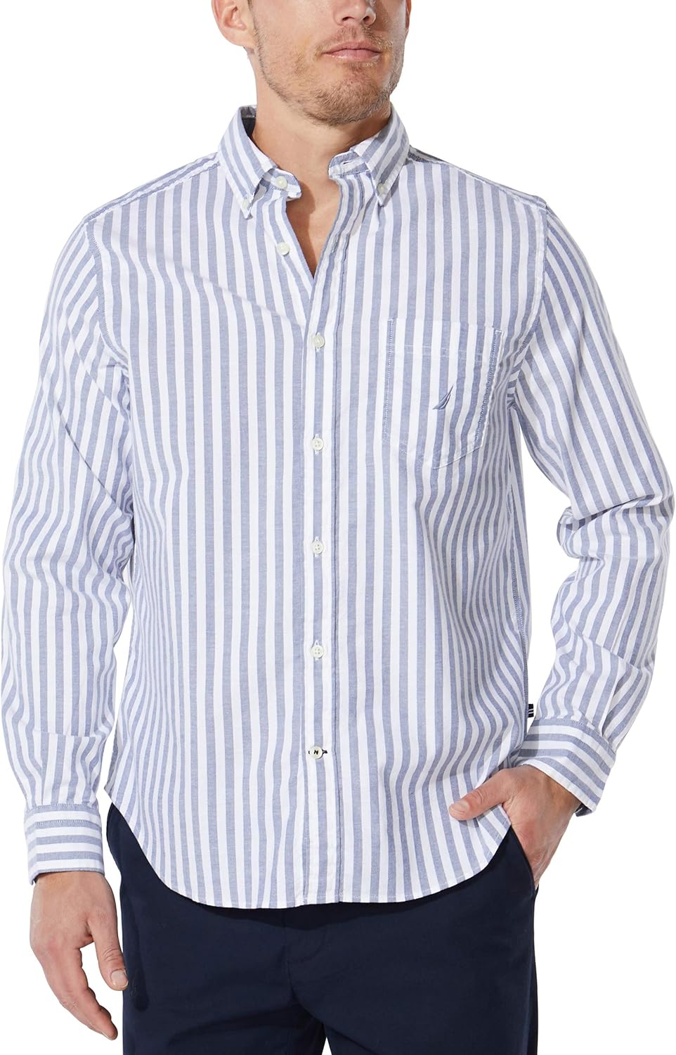 Nautica Men's Classic Fit Stretch Solid Long Sleeve Button Down Shirt