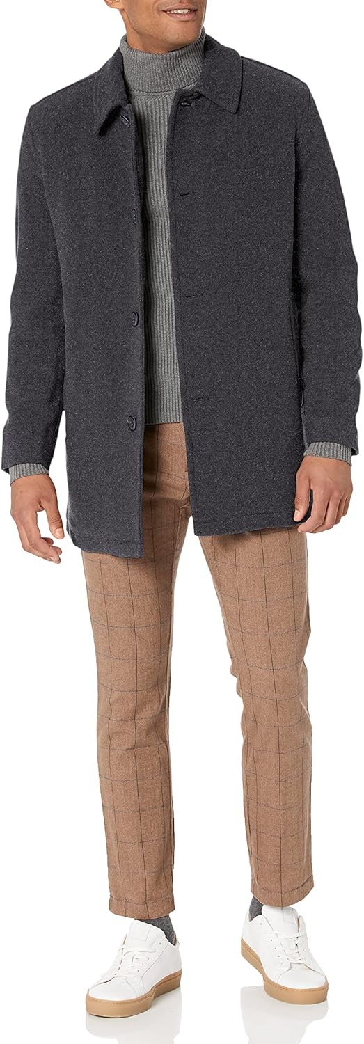 Cole Haan Men's Button Up Wool Plush Car Coat