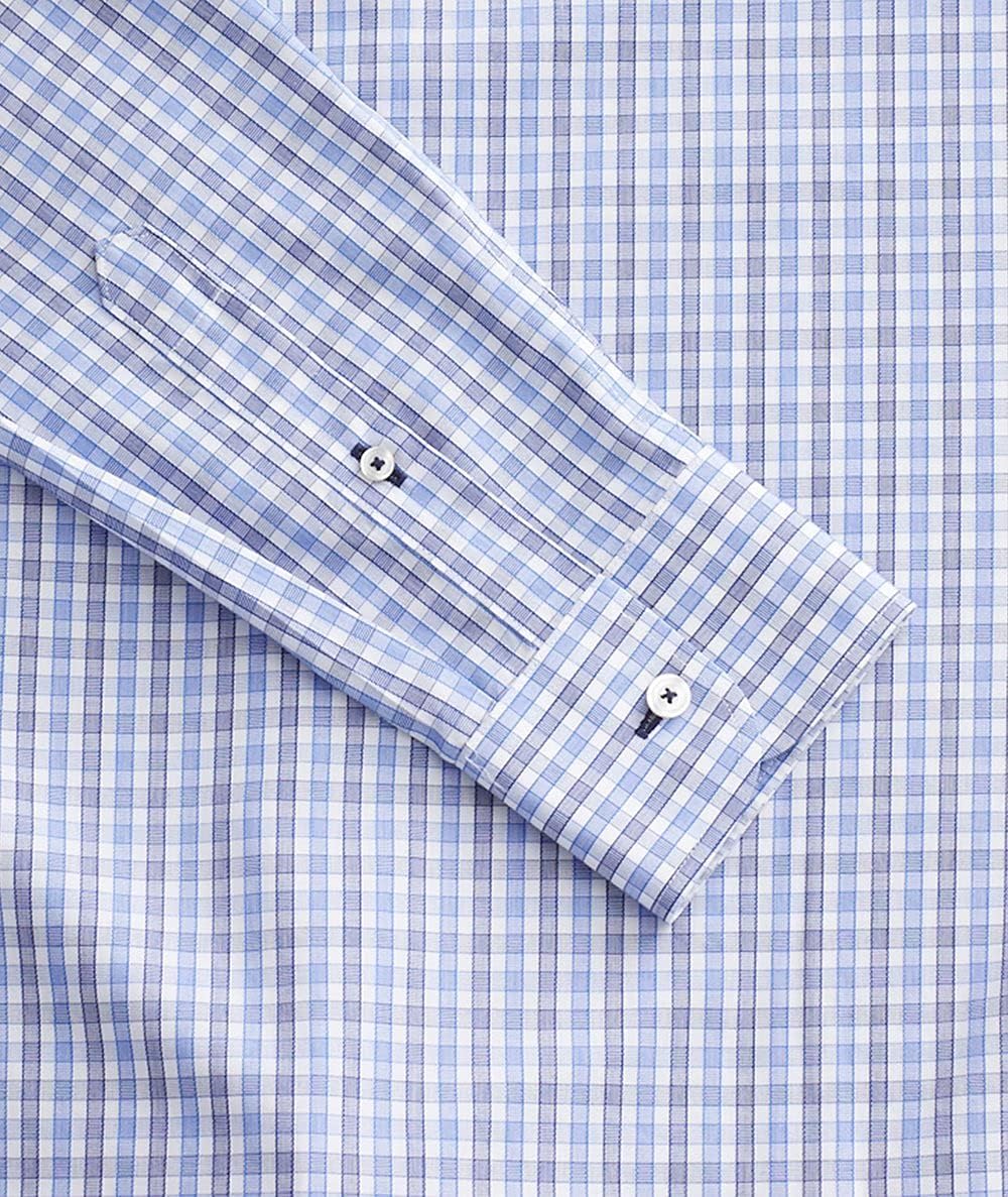 UNTUCKit Durif Men's Button Down Shirt, Light Blue Navy and White Check, 100% Cotton Poplin Wrinkle Free, Regular Fit