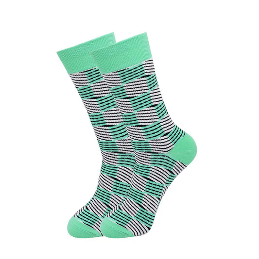 Dapper Daze: Happy Cotton Pattern Funny Dress Tube Socks for Gents, Color - Mint