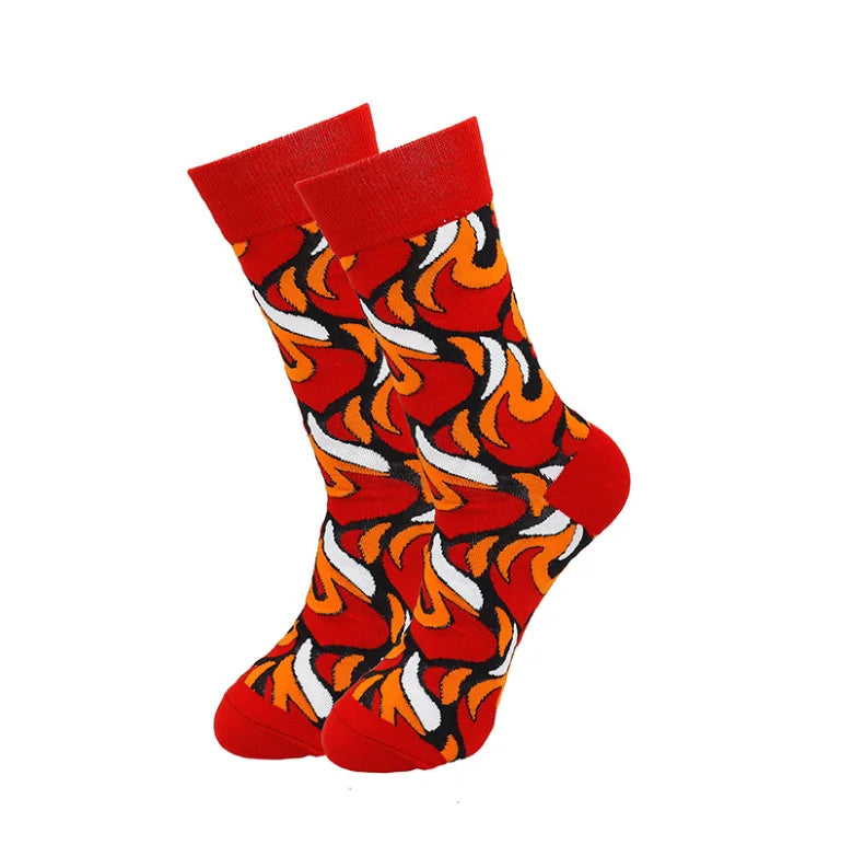 Dapper Daze: Happy Cotton Pattern Funny Dress Tube Socks for Gents, Color - Red