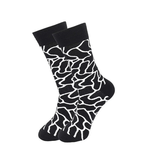 Dapper Daze: Happy Cotton Pattern Funny Dress Tube Socks for Gents, Color - Black