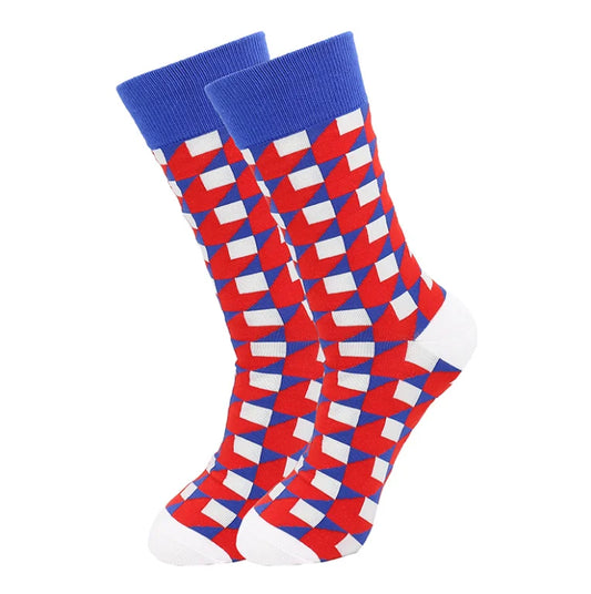 Dapper Daze: Happy Cotton Pattern Funny Dress Tube Socks for Gents, Color - Red