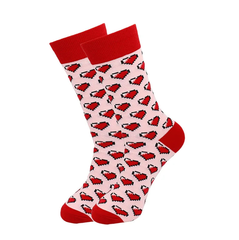 Dapper Daze: Happy Cotton Pattern Funny Dress Tube Socks for Gents, Color - Red