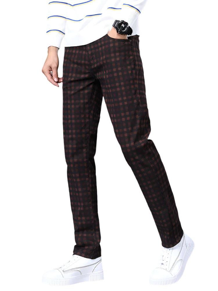 Southern Gentleman’s Classic Plaid Casual Pants – 98% Cotton Retro Business Trousers for Men