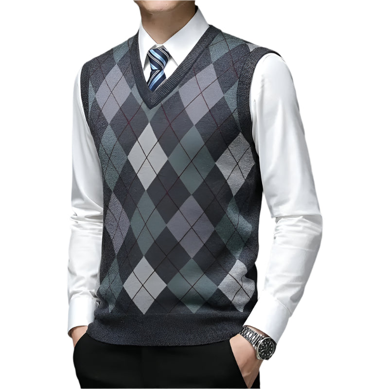 Southern Gentleman's Argyle V-Neck Knit Vest