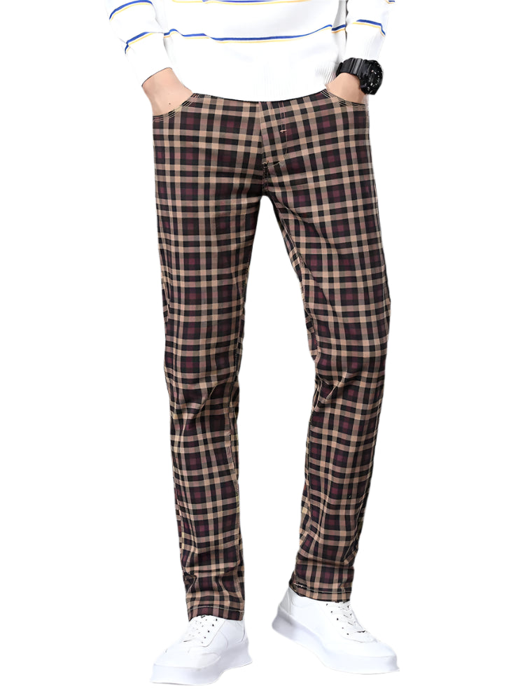 Southern Gentleman’s Classic Plaid Casual Pants – 98% Cotton Retro Business Trousers for Men