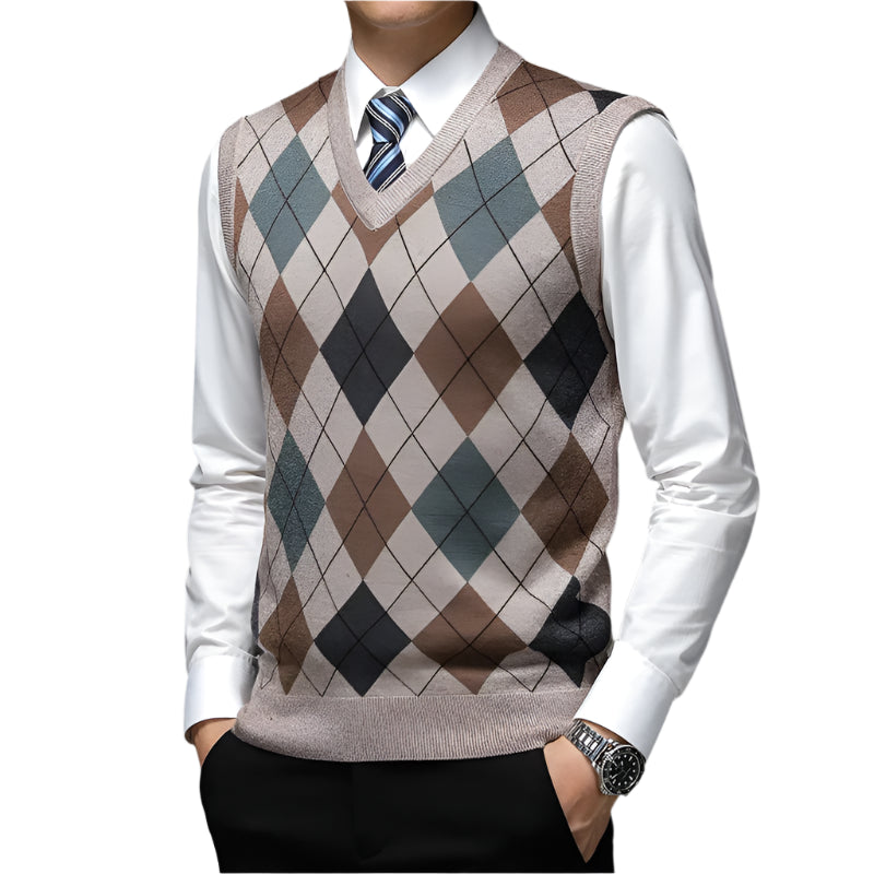 Southern Gentleman's Argyle V-Neck Knit Vest