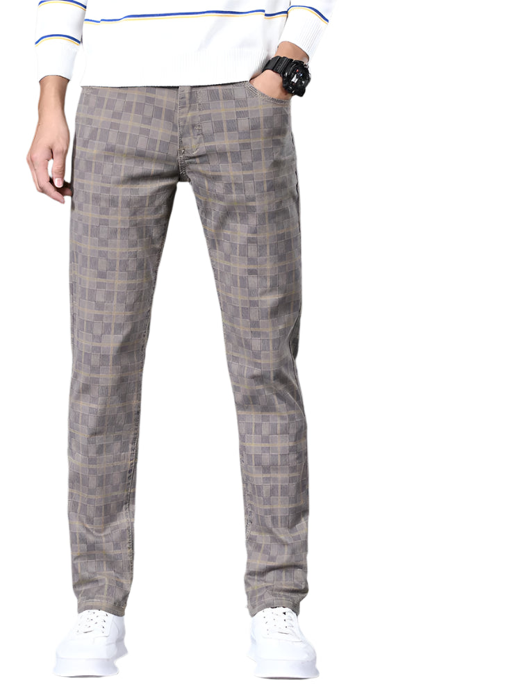 Southern Gentleman’s Classic Plaid Casual Pants – 98% Cotton Retro Business Trousers for Men