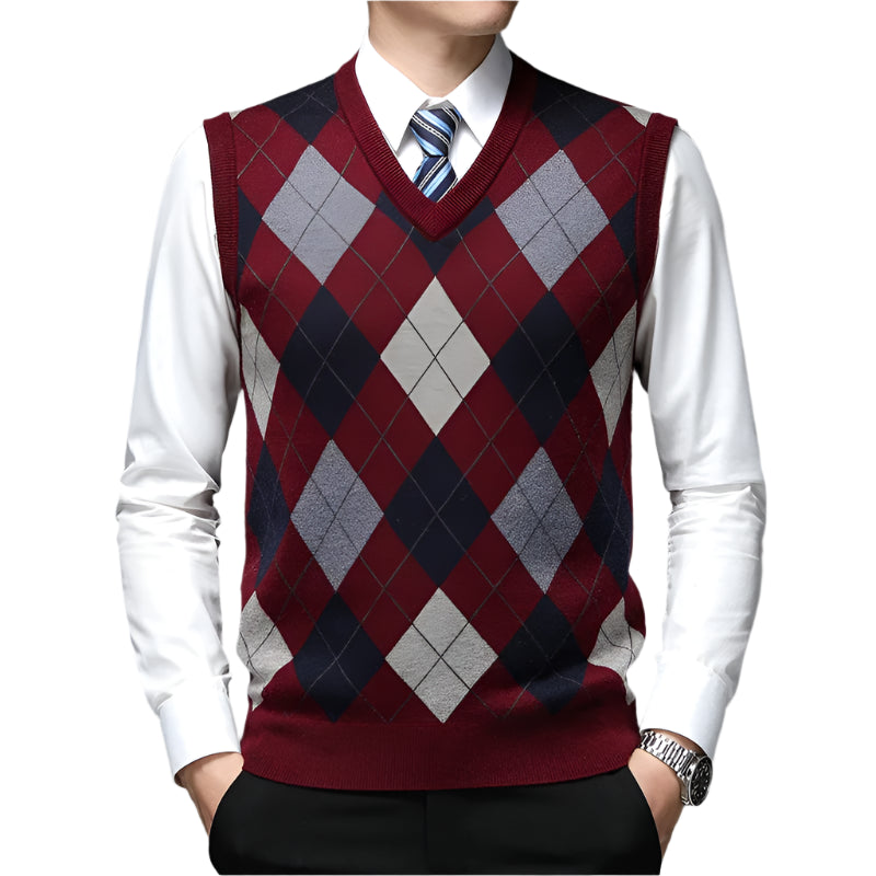 Southern Gentleman's Argyle V-Neck Knit Vest