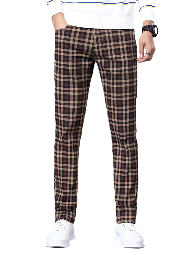 Southern Gentleman’s Classic Plaid Casual Pants – 98% Cotton Retro Business Trousers for Men