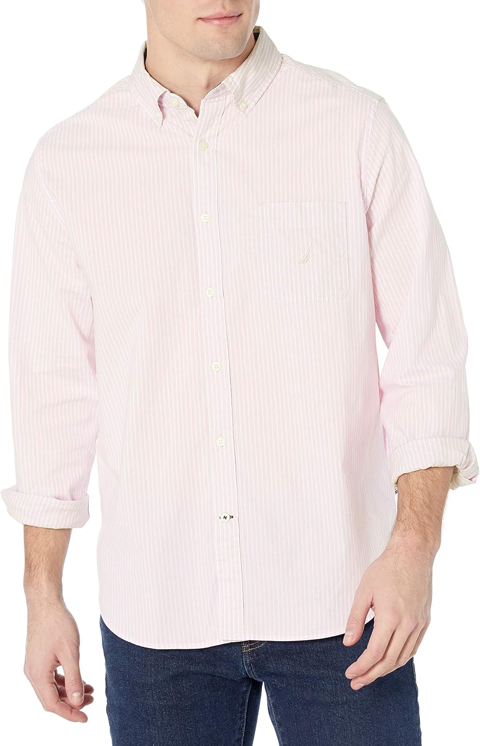 Nautica Men's Classic Fit Stretch Solid Long Sleeve Button Down Shirt