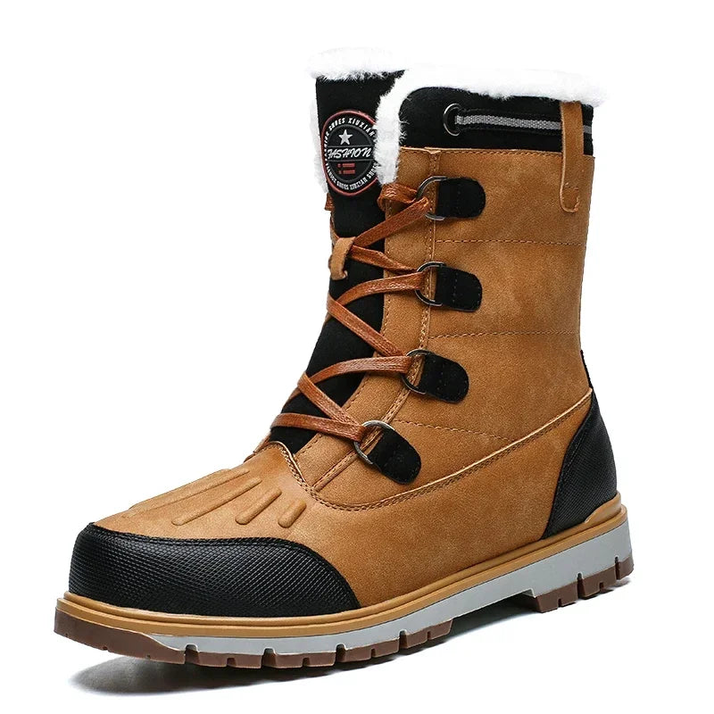 Southern Peak™ Men’s High-Top Duck Boots – Waterproof Leather Snow Boots with Warm Fur Lining Non-Slip Platform