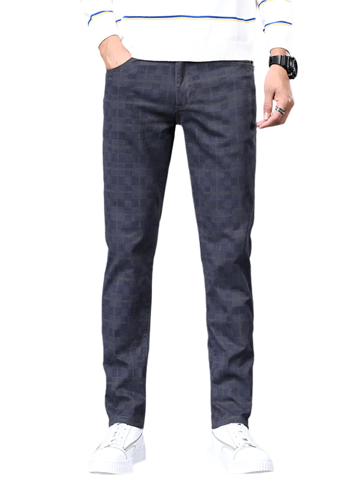 Southern Gentleman’s Classic Plaid Casual Pants – 98% Cotton Retro Business Trousers for Men