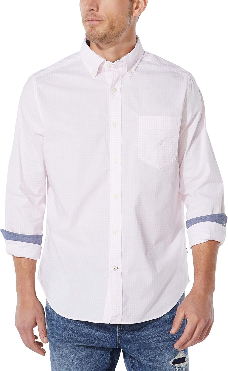 Nautica Men's Classic Fit Stretch Solid Long Sleeve Button Down Shirt