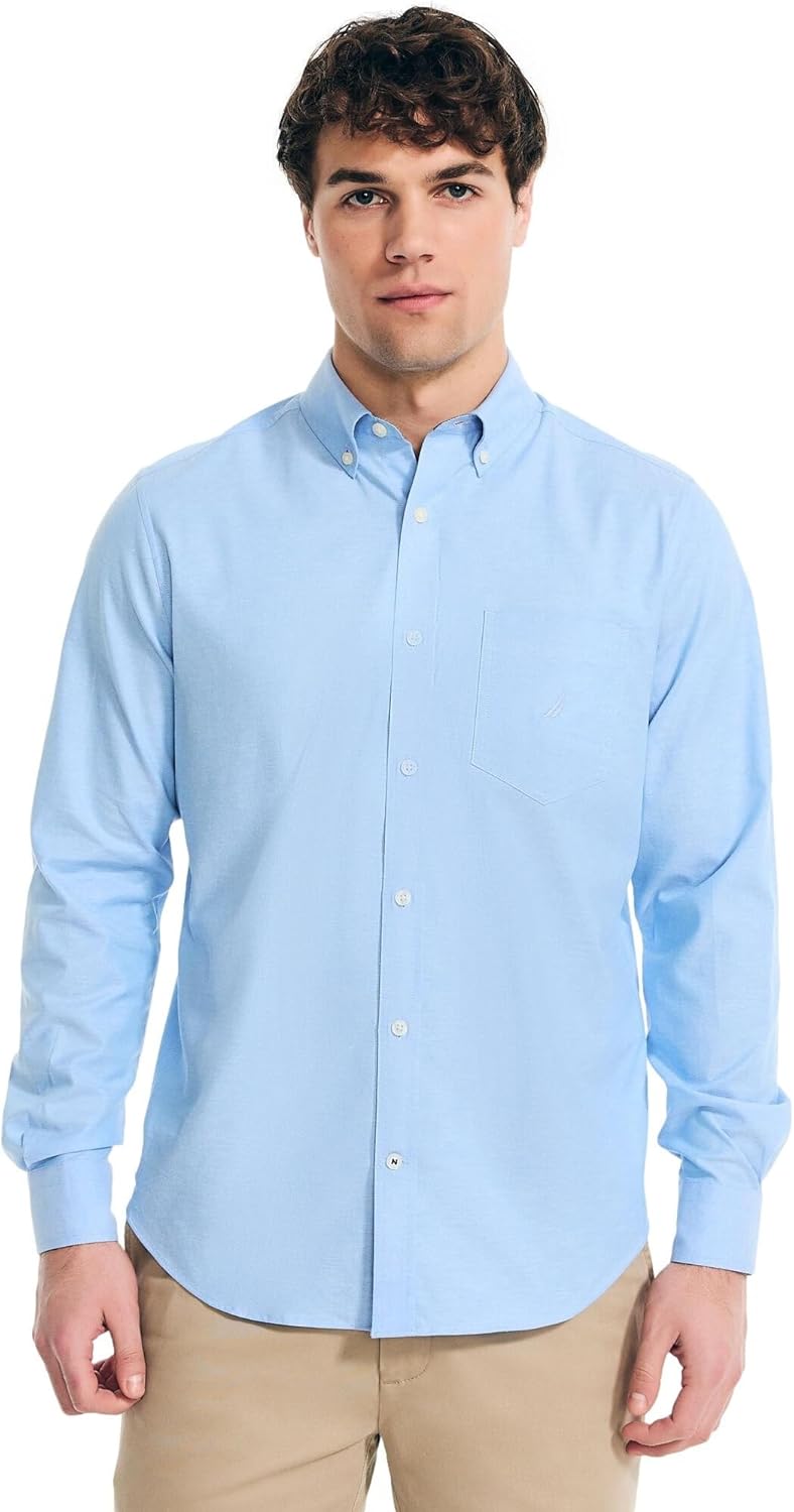 Nautica Men's Classic Fit Stretch Solid Long Sleeve Button Down Shirt