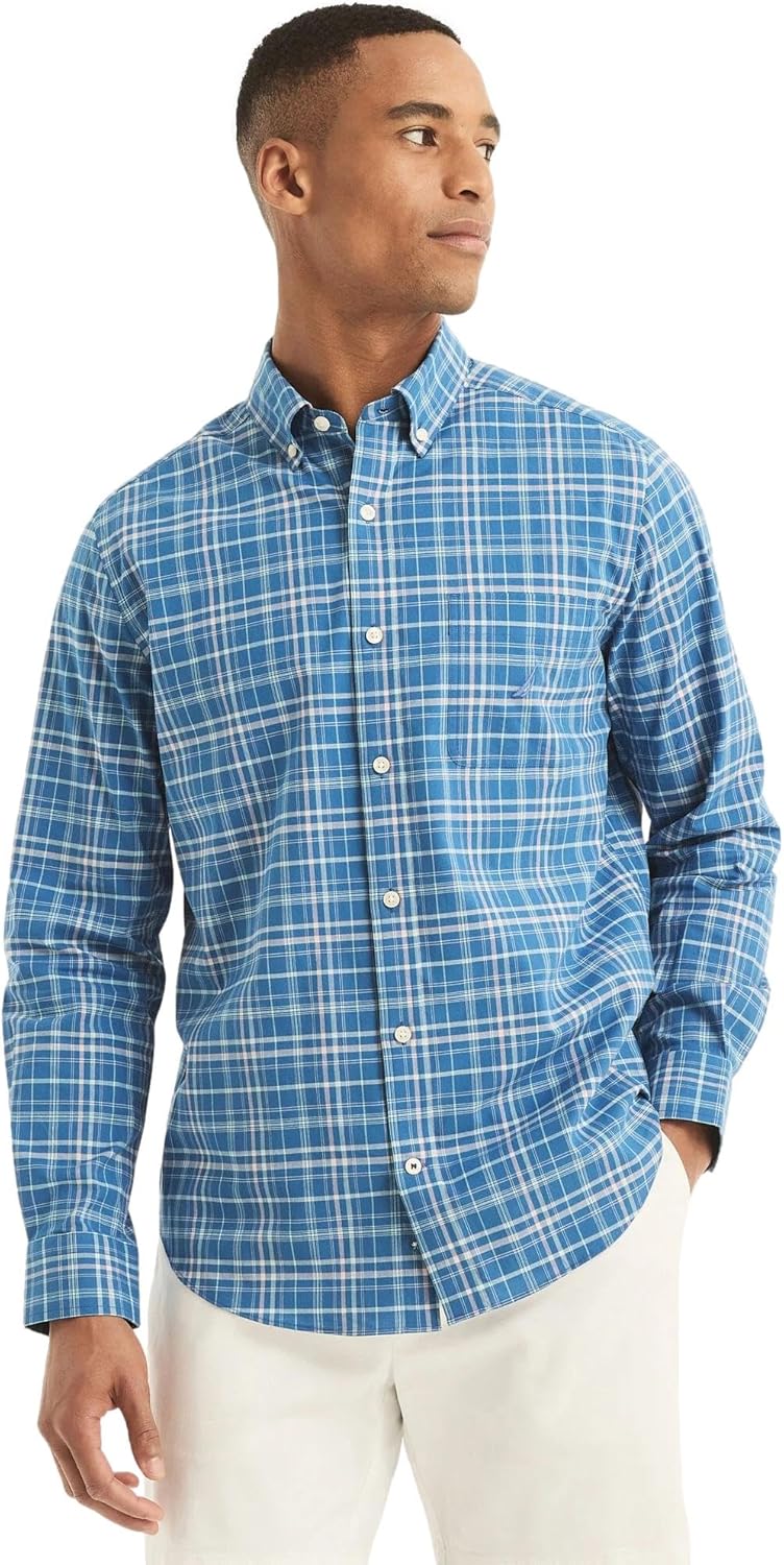 Nautica Men's Classic Fit Stretch Solid Long Sleeve Button Down Shirt