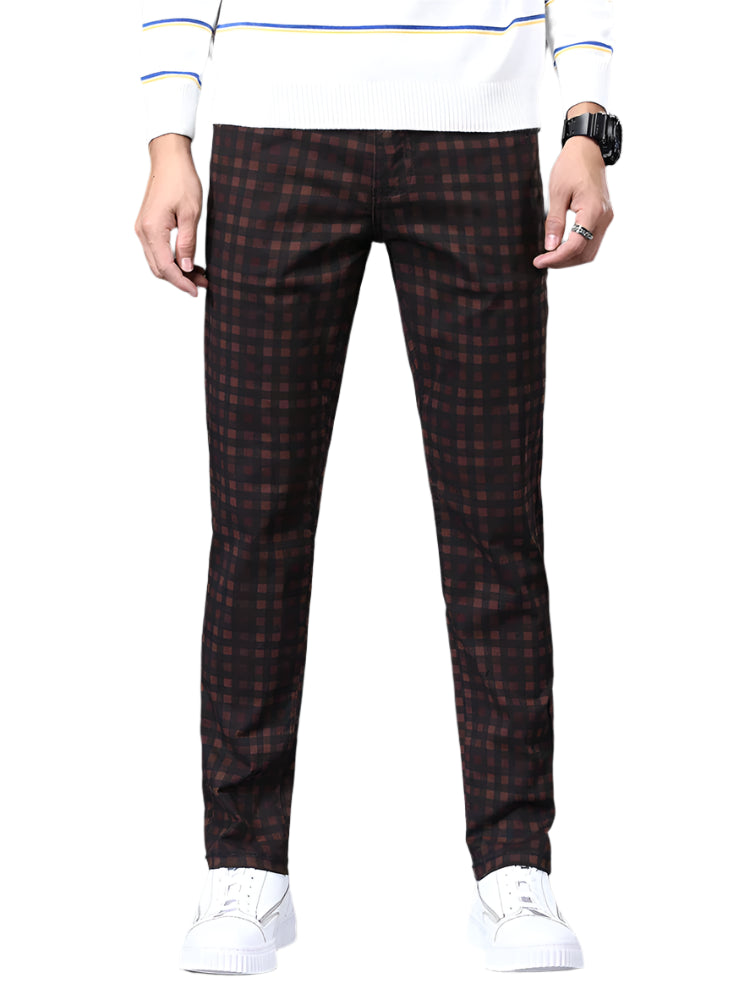 Southern Gentleman’s Classic Plaid Casual Pants – 98% Cotton Retro Business Trousers for Men