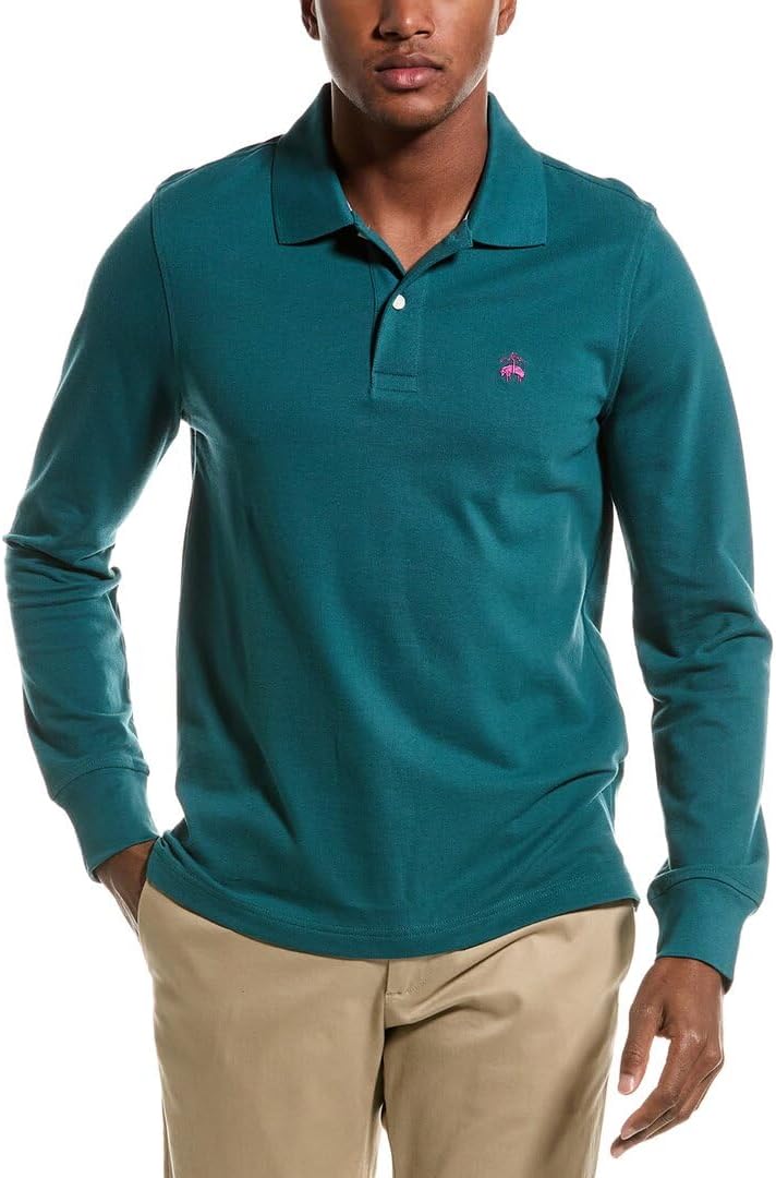 Brooks Brothers Mens Slim Fit All Mesh Cotton Long Sleeve Polo Shirt