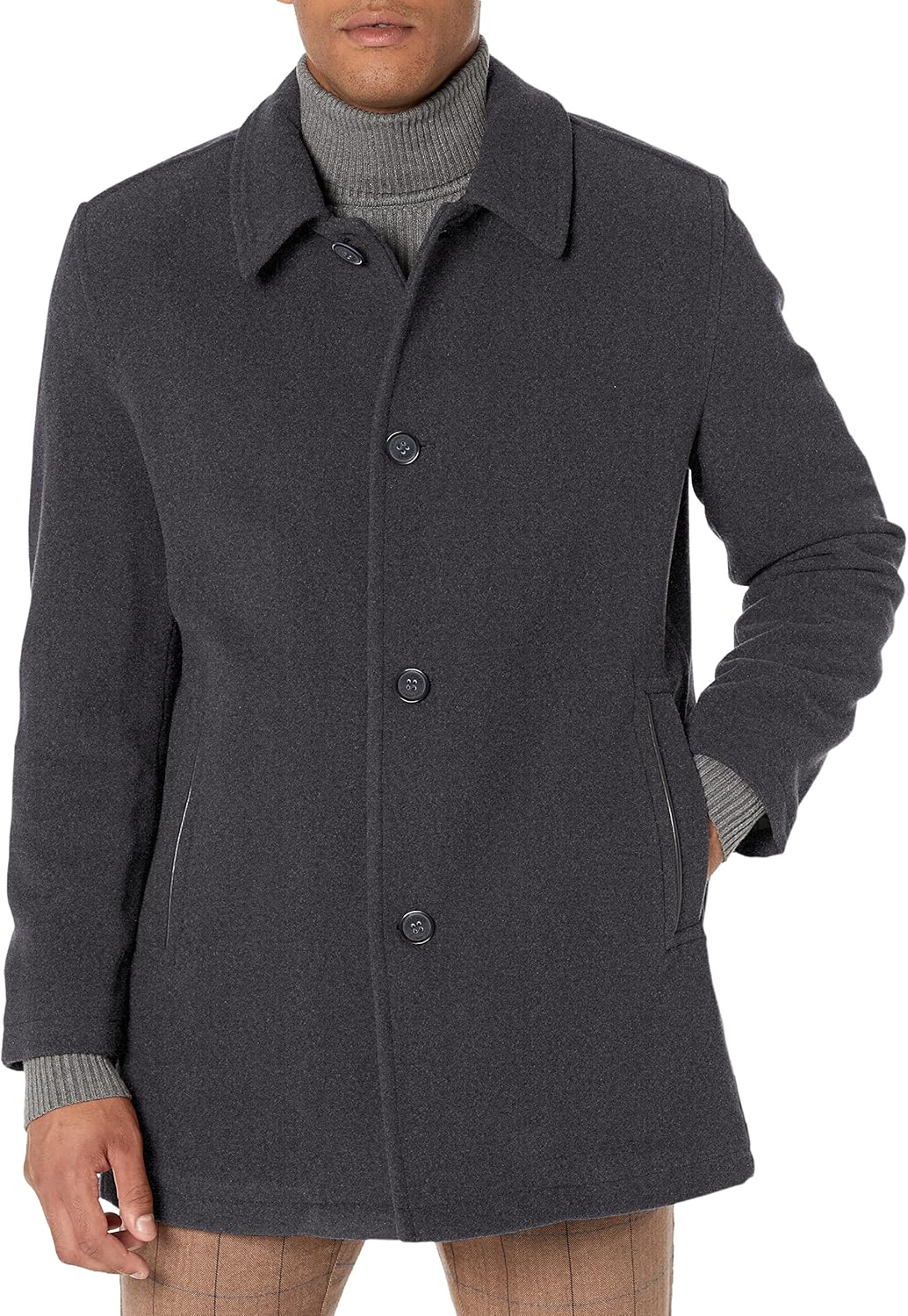 Cole Haan Men's Button Up Wool Plush Car Coat