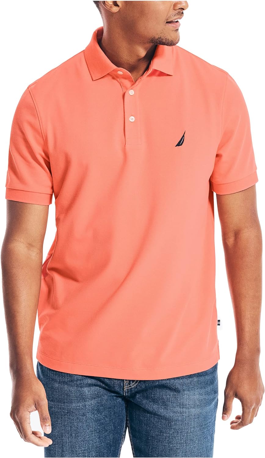 Nautica Men's Short Sleeve Solid Stretch Cotton Pique Polo Shirt