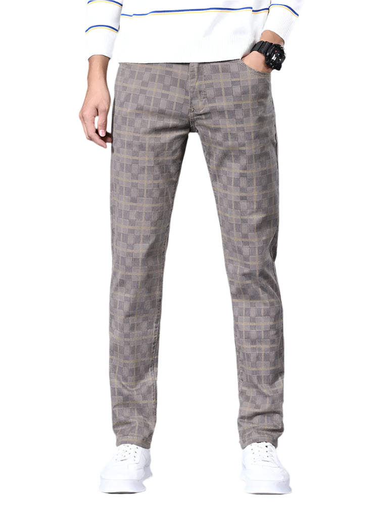 Southern Gentleman’s Classic Plaid Casual Pants – 98% Cotton Retro Business Trousers for Men