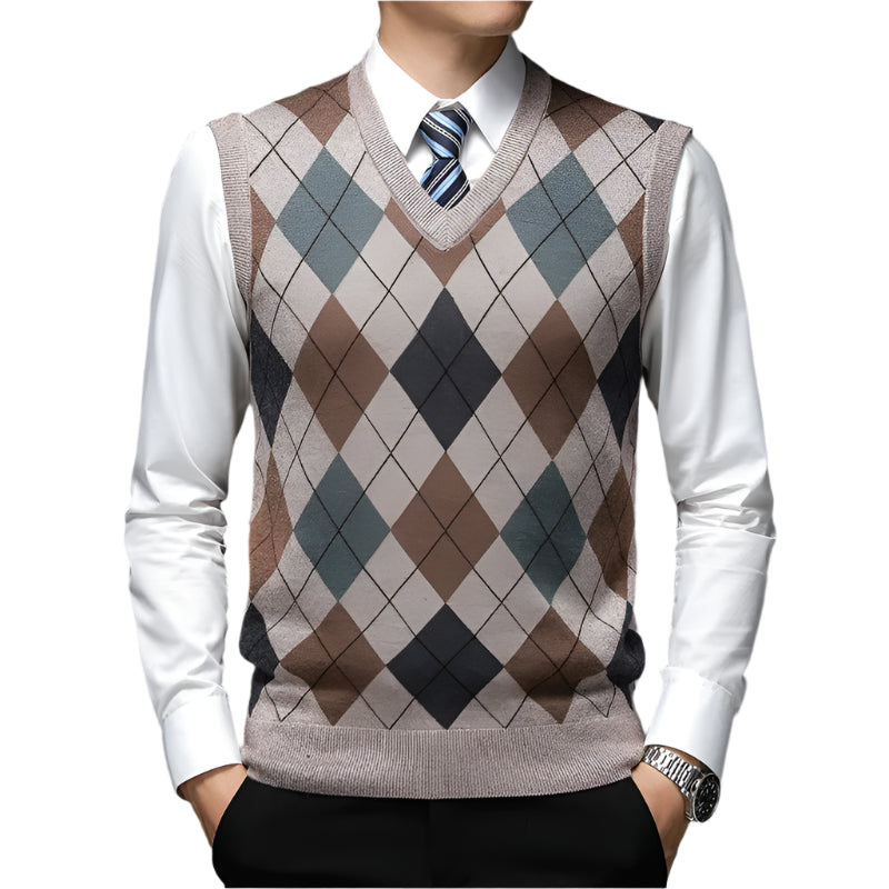 Southern Gentleman's Argyle V-Neck Knit Vest