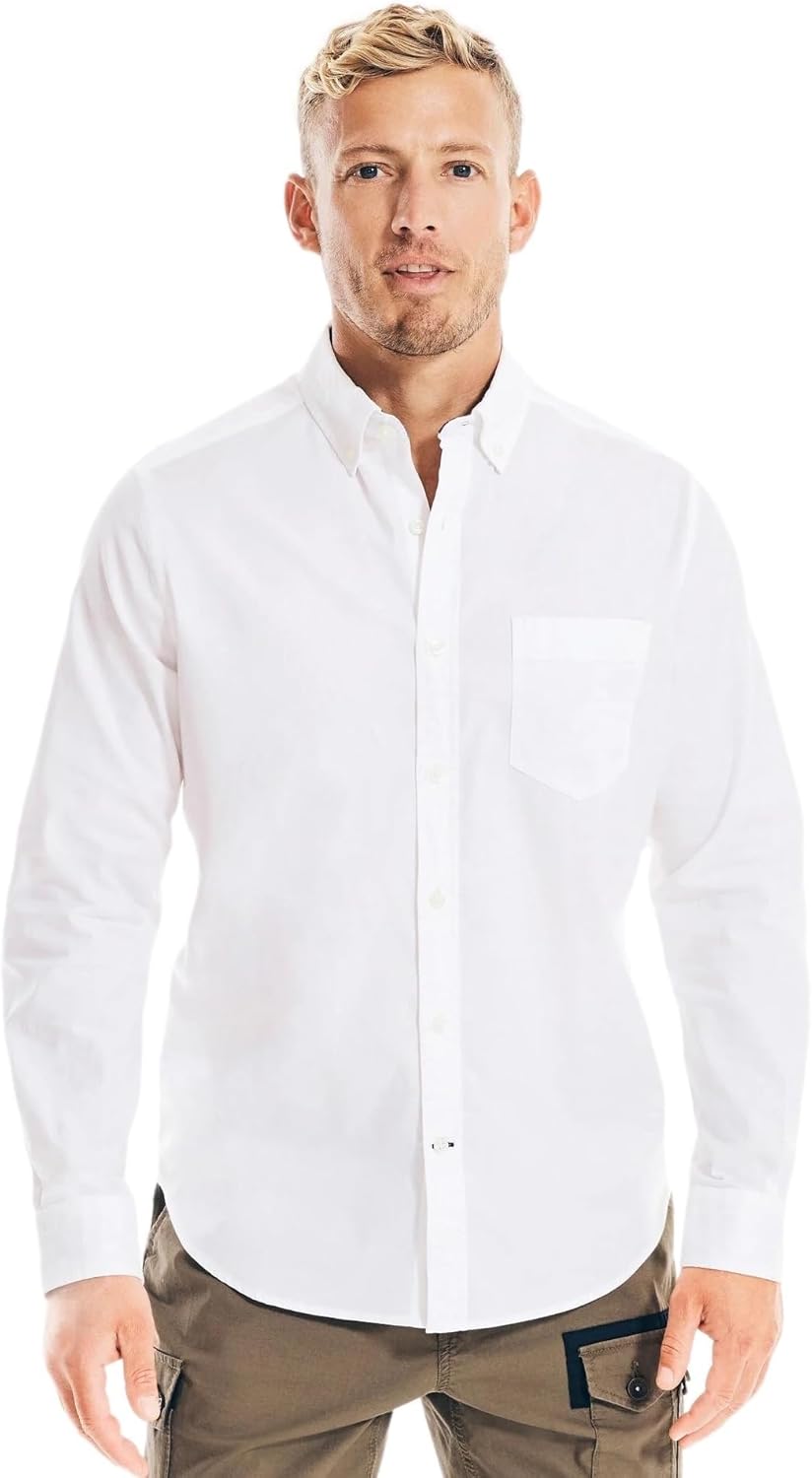 Nautica Men's Classic Fit Stretch Solid Long Sleeve Button Down Shirt