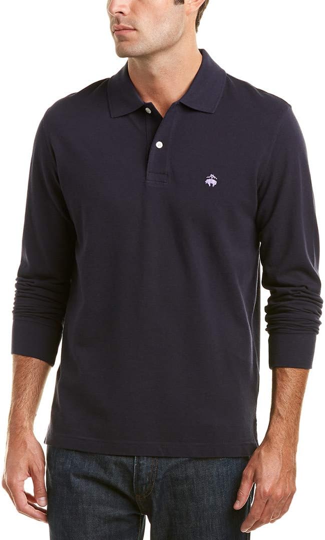 Brooks Brothers Mens Slim Fit All Mesh Cotton Long Sleeve Polo Shirt